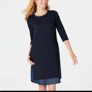 J. Jill striped dress mixed media twofer denim
